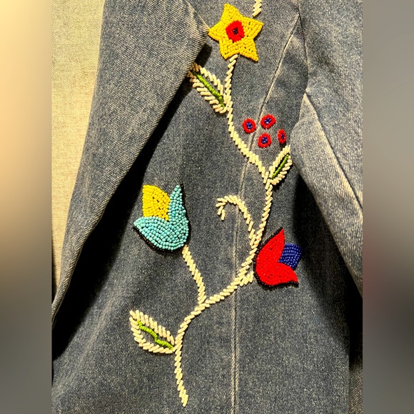 VINTAGE DENIM BLAZER BEADED FLORAL BY IVANA TRUMP 💐❤️🔥 - Picture 10 of 10